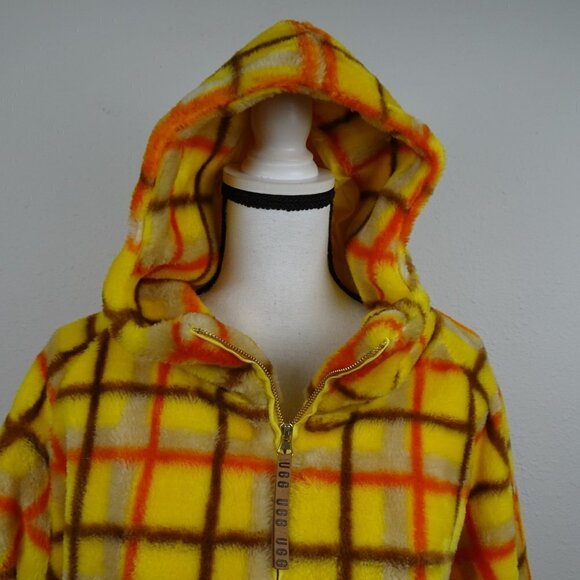 UGG Olympia Plaid Jacket Size S / M Yellow Oversized Hooded Unisex - Picture 4 of 12